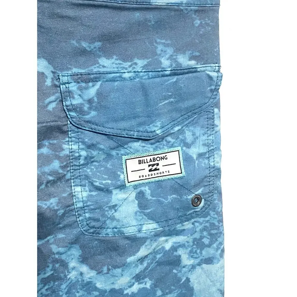 Billabong Blue Marble Tie Dye Board Shorts Mens 28 Lo Tide Coastal Swim Vacation